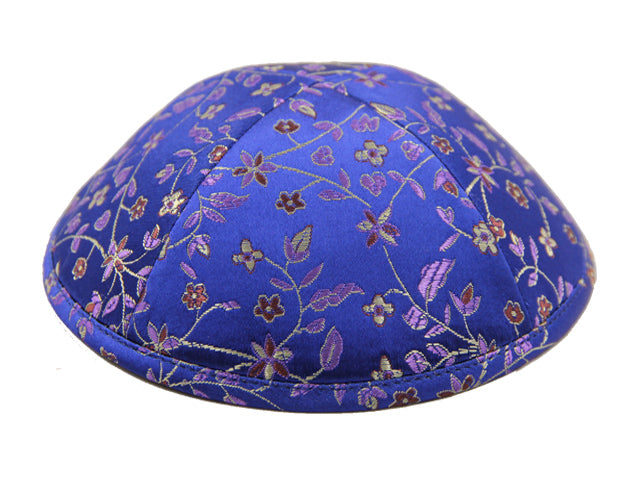 Brocade Kippot Royal Blue & Floral Design Jessy Judaica