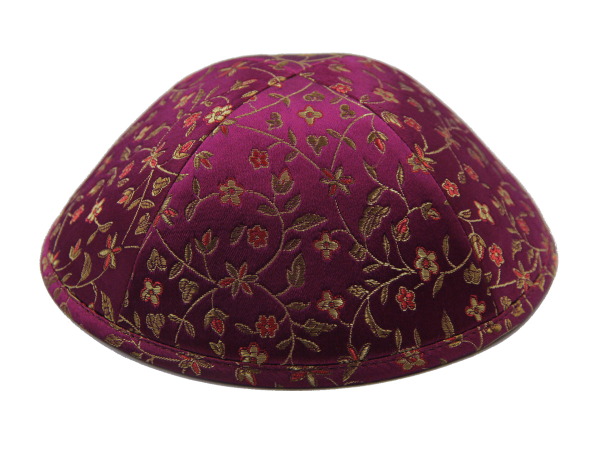 Brocade Kippot Burgundy & Floral Design Jessy Judaica
