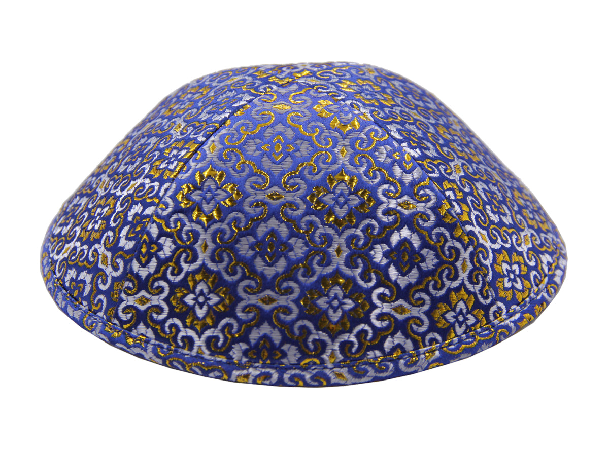 Brocade Kippot Royal Blue & Gold Jessy Judaica