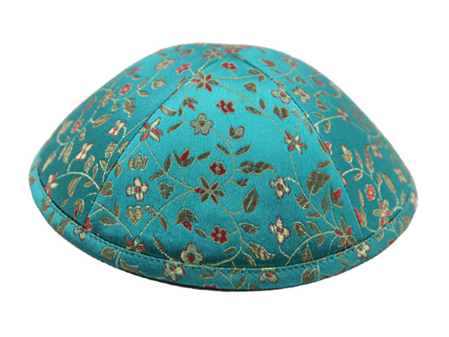 Brocade Kippot Teal & Floral Design Jessy Judaica
