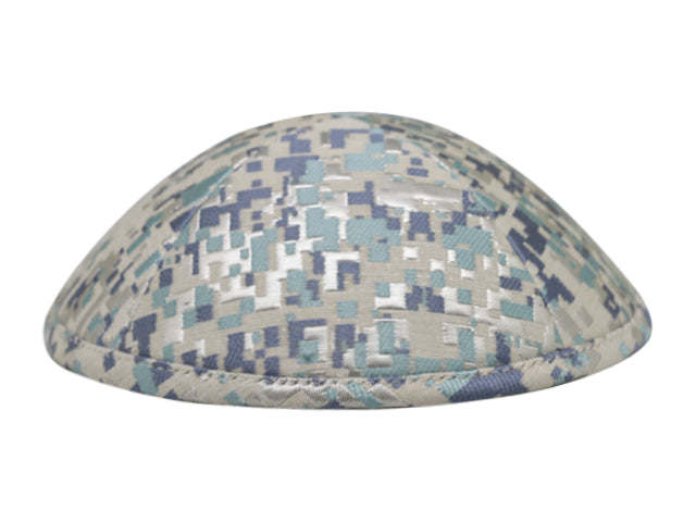 Brocade Kippot Light Gray & Blue Jessy Judaica