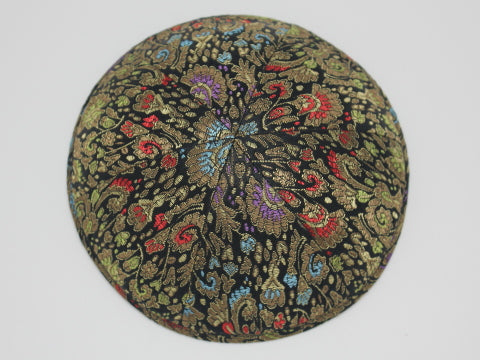 Brocade Kippot Black & Gold Multicoloured Design Jessy Judaica