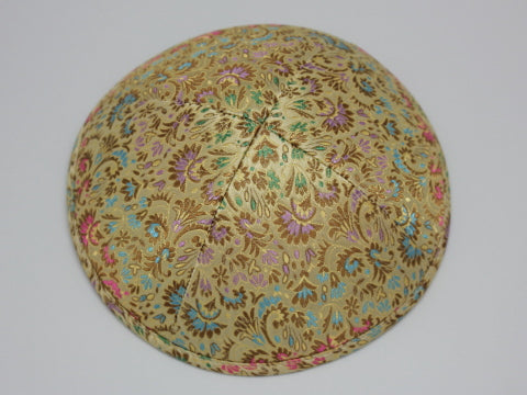 Brocade Kippot Light Gold & Multicoloured Design Jessy Judaica
