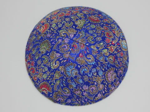 Brocade Kippot Royal Blue & Multicoloured Design Jessy Judaica