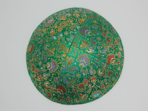 Brocade Kippot Green & Multicoloured Design Jessy Judaica