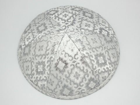 Brocade Kippot White & Silver Jessy Judaica