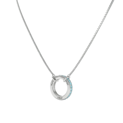 Circle of Love-March Birthstone Family Necklace Hebrew engraving available SN041BR_H OPJ Studio