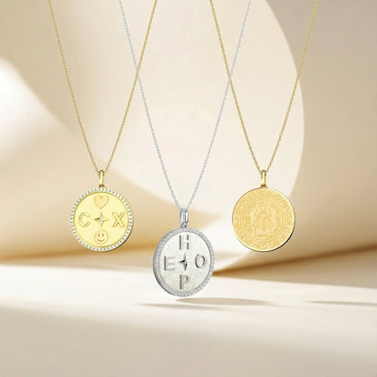 18k Gold Plated Personal Story Medallion Necklace – Lucky Symbol & Engravable AW24N001G OPJ Studio