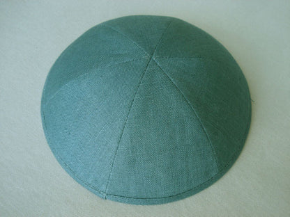 Linen Kippot Grey Blue Jessy Judaica