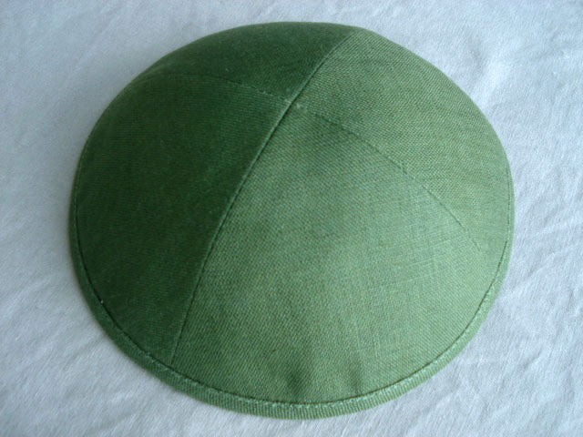 Linen Kippot Dark Green Jessy Judaica