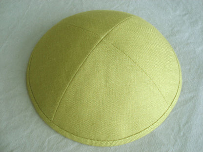 Linen Kippot Light Olive Jessy Judaica