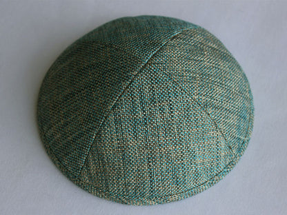 Linen Kippot Blue Gold Jessy Judaica