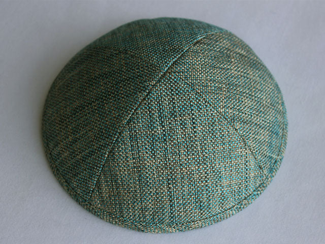 Linen Kippot Blue Gold Jessy Judaica