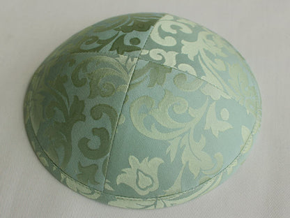 Silk Kippot Green Leaf Jessy Judaica