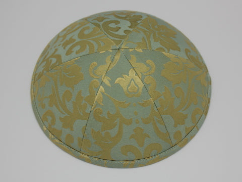 Silk Kippot Green Gold Jessy Judaica