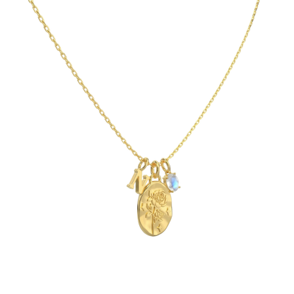 June Rose & Moonstone Initial Necklace