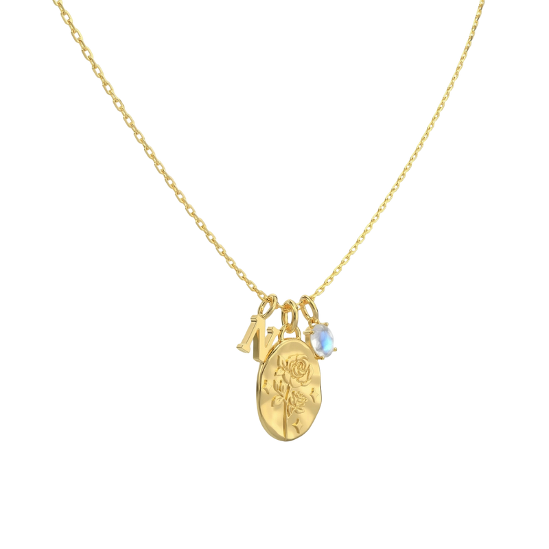 Birth Flower, Initial & Birthstone Necklace Jessy Judaica