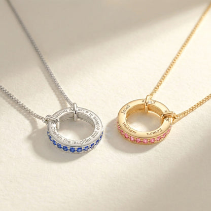 Circle of Love-March Birthstone Family Necklace Hebrew engraving available SN041BR_H OPJ Studio